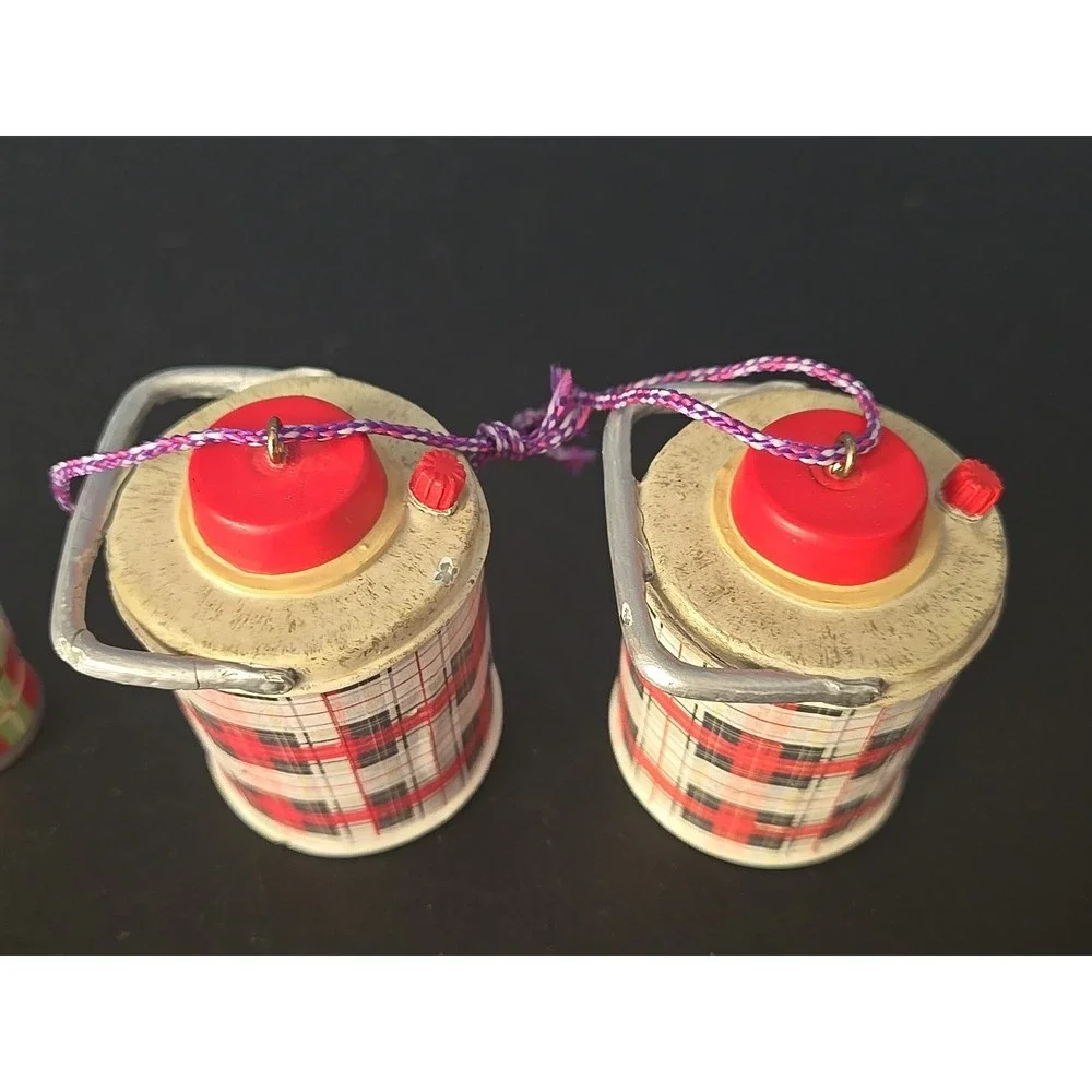 Hallmark Plaid Thermos Christmas  Ornament Skcotch Picnic Cooler Jug Lot Of 4‎